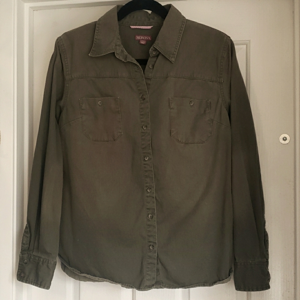 Merona olive green button down shirt